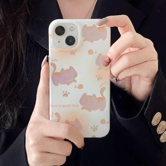 Glittering Naughty Cat Phone Case for iPhone-White with orange